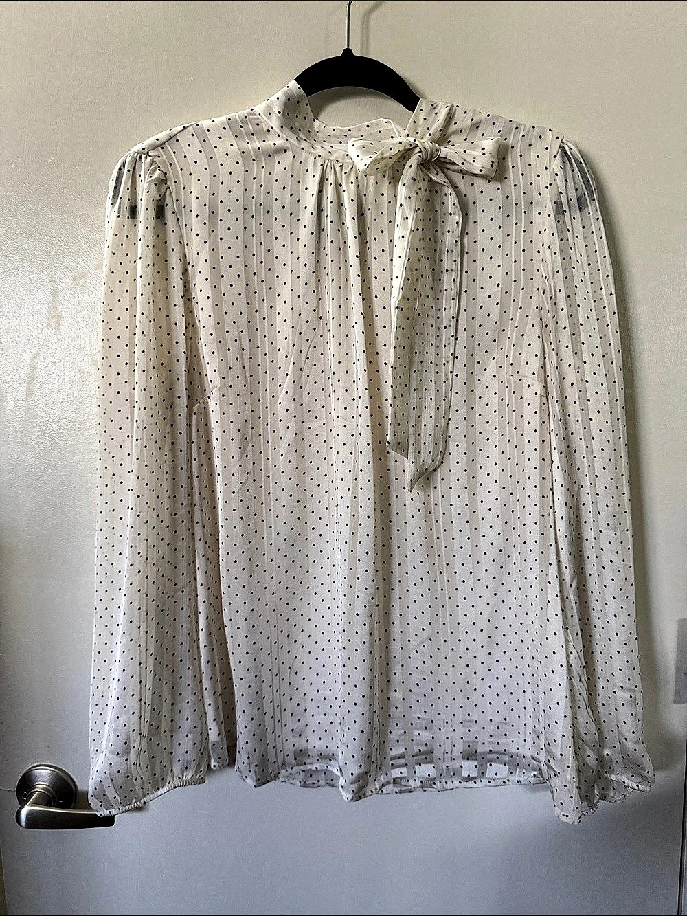Sara Michelle Polka Dot Bow Neck Blouse in White